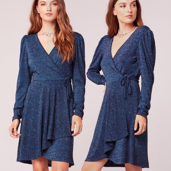 Band of Gypsies Gemme Faux Wrap Metallic Dress L - Picture 6 of 8